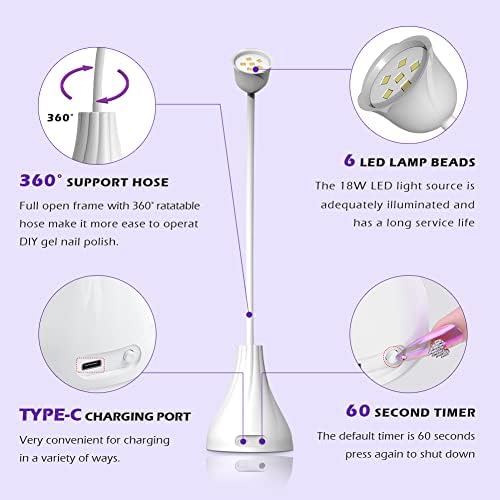 UV LED Nail Lamp, Portable Mini Nail Dryer, 360° Rotatable Hands Free Quick Gel Nail Light, Nail Polish Curing Lamp Flash Cure Light for Nails Great Great for DIY Home & Salon Manicure - Image 4