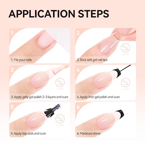 gelike ec Sheer Nude Gel Polish Set- Jelly Nail Polish Light Pink Gel with Liner, Neutral Color Jelly Soak Off UV Gel Nails for Nail Art French Manicure at Home 7ML 6PCS - Image 9