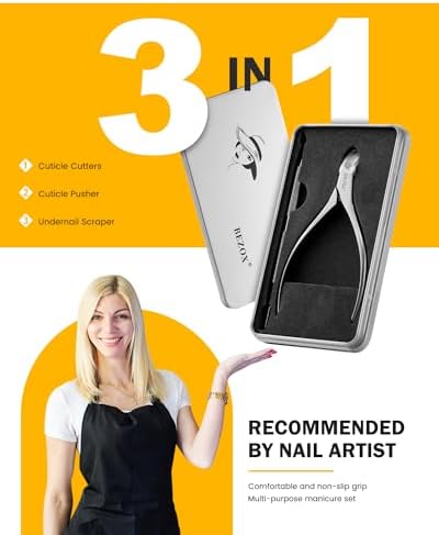 BEZOX Cuticle Trimmer with Pusher - Salon Quality Cuticle Clipper with Cuticle Pushers, Super Sharp Cuticle Cutters and Dual-End Nail Pushers Cuticle Stick, Professional Manicure Tools - Image 3