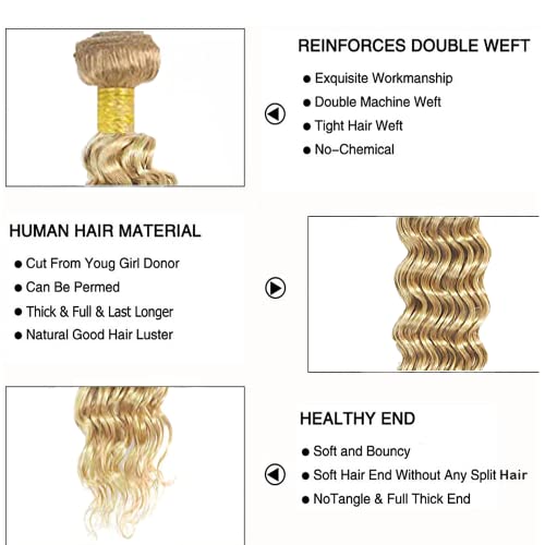 Ombre Bundles Highlight Human Hair Bundles P27/613 Honey Blonde Deep Wave Bundles Human Hair 22 24 26 Inch 8A Grade Unprocessed Brazilian Virgin Hair 300g Double Weft Weave Extensions for Black Women - Image 3