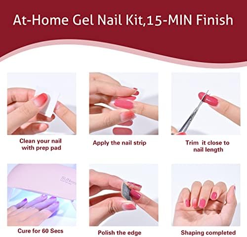 Semi Cured Gel Nail Stickers Long Lasting Nail Polish Strips with UV Lamp Salon-Quality Semi-Cured Gel Nail Wraps Semicured Gel Nail Sticker for Women with UV Light - Image 6