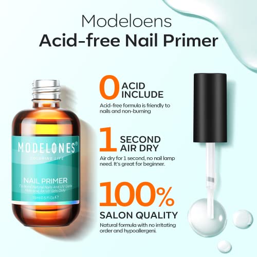 modelones UV Gloves and Nail Primer for Gel Nail Primer for Nails 15ml Gel Polish Primer No Lift Acid Free Fast Air Dry Nail Prep Nail Bonder - Image 7