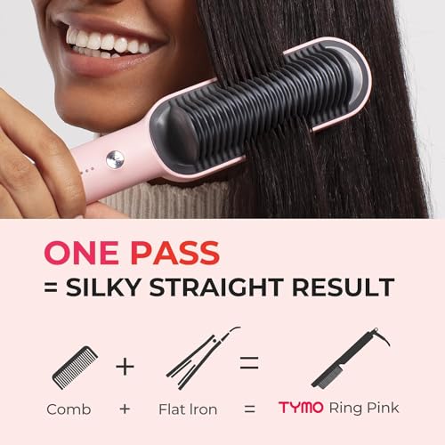 Ring Pink Hair Straightener Brush – Hair Straightening Iron with Built-in Comb, 20s Fast Heating & 5 Temp Settings & Anti-Scald, Perfect for Professional Salon at Home - Image 2