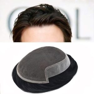 FACE MIRACLE French Lace Front Mens Toupee Hairpiece Human Hair Replacement System Lace with Skin PU Hair Units Toupee for Man Hair piece Bleathed Knots Hairline 8 * 10，1B# 100% density
