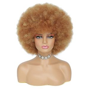 Afro Wig - Soft 70s Afro Wig For Women Blonde Afro Kinky Curly Hair Wigs With Bangs Natural Looking Ash Blonde Short Afro Curly Wig For Men Bouncy Afro Puff Wig Synthetic Hair Big Afro Wig For Daily Party Use