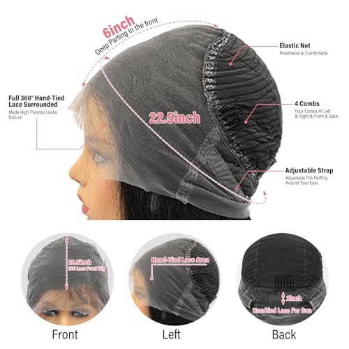 250% Density 360 Full Lace Front Wigs Human Hair Pre Plucked Straight 30 Inch Lace Front Wigs Human Hair HD Transparent Grade 15A Real 360 Lace Frontal Human Hair Wigs for Women Natural Black - Image 8