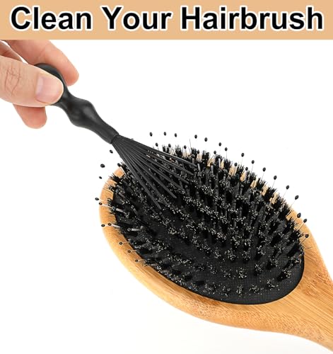Boars Hair Brush, Comb and Brush Set, Boar Bristle Hairbrush for Thick Curly Thin Long Short Wet or Dry Hair Adds Shine and Makes Hair Smooth, Bamboo Hair Brush for Women, Men, Kids 2PCS - Image 5