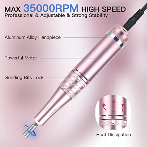 Professional Nail Drill 35000 RPM Rechargeable Electric Nail Drill Machine Portable Acrylic Nail Drill with 11 Pcs Nail Drill Bits for Acrylic Nails, Gel Nails, Manicure Pedicure Polishing - Image 5
