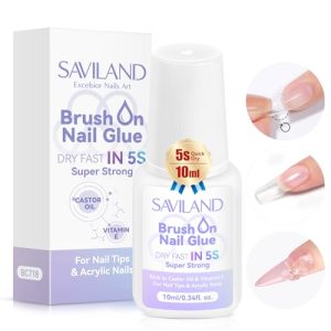 Saviland 10ml Fast Drying Brush-On Nail Glue for Press Ons and Acrylics