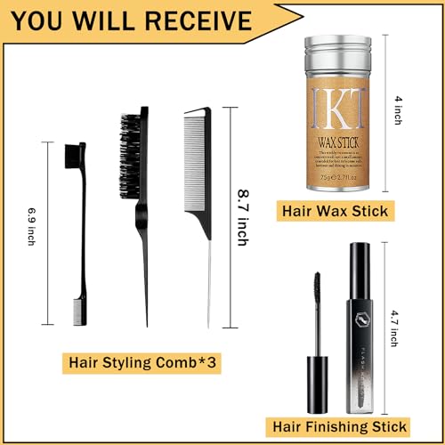5 Pcs Hair Wax Stick for Flyaways Edge Control Slick Stick - Hair Styling Products Includes Wax Stick for Hair, Hair Finishing Stick, Hair Styling Comb, Hair Gel Stick for Fly Away for Women - Image 2