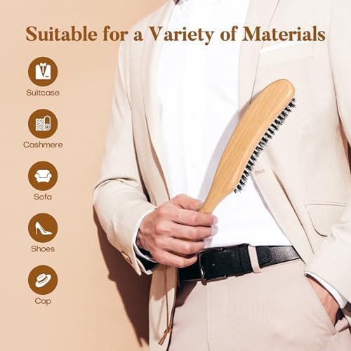 BFWood Clothes Brush - Boar Bristle Hat Brush Lint Brush for Suits, Cashmere, Wool, Velvet, Suede and Pet Hair - Large Beech Handle - Image 6