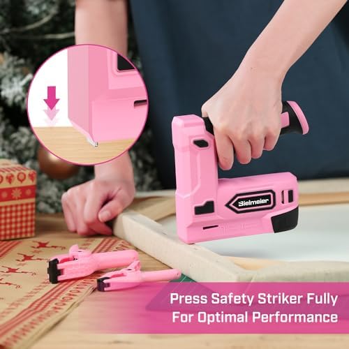 Pink Cordless Staple Gun, 2-in-1 Nail Gun Battery Powered with 2600Pcs Staples and Nails, 4V Brad Nailer Tacker Electric Stapler for Upholstery, Material Repair, Carpentry, Wood, DIY - Image 5