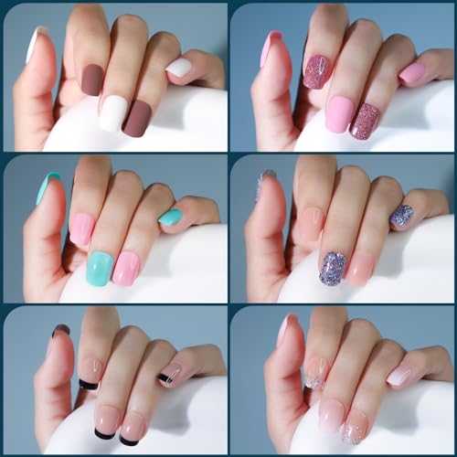 FANDAMEI Press on Nails, 24 Colors 576PCS Press on Nails Short, Matte Glossy Press on Nails Short Square. Glitter Press on Nails Short Round. Natural Fit Lightweight Fake Nails Natural for Nail Art - Image 7