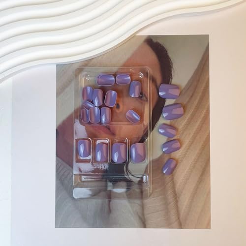 Purple Press on Nails Short Square,EIOAUY Fake Nails Full Cover False Nails Short Stick on Nails,Acrylic Nails Press ons,Glossy Artificial Nails Glue on Nails for Women Girls 24 Pcs - Image 4