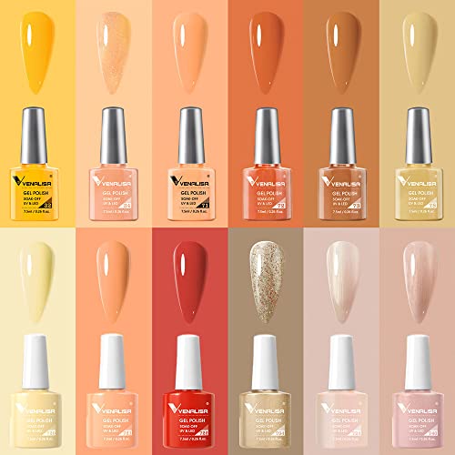 VENALISA 12 Colors Yellow Gel Nail Polish Set for Fall Winter Manicure DIY Kit - Image 2