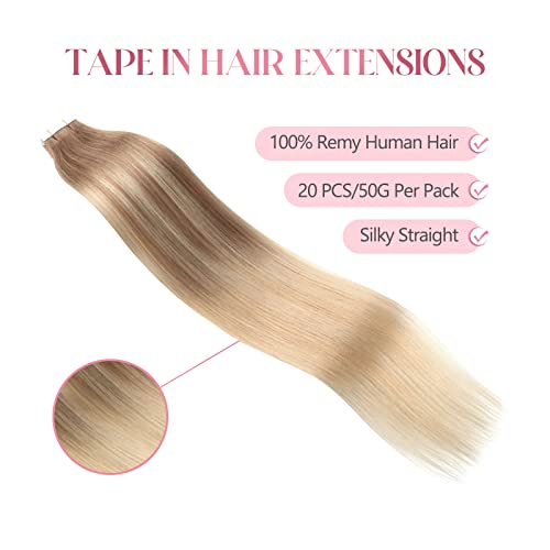 20 Inch Ash Brown to Dirty Blonde Balayage Tape In Human Hair Extensions 20 Piece Set - Image 2