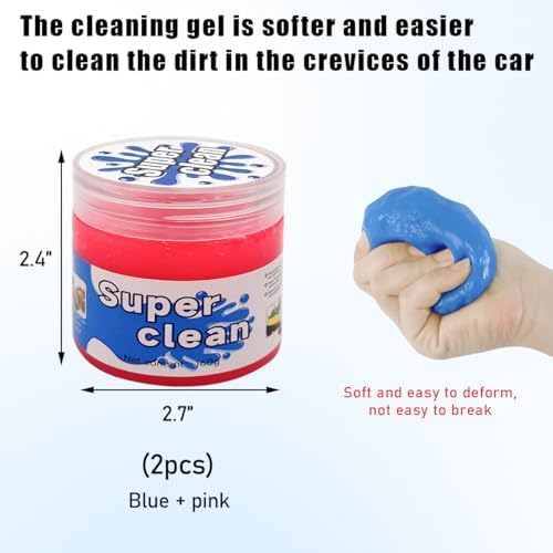 2PCS Car Cleaning Gels, Putty Auto Detailing Tools Car Interior Cleaner Cleaning Slime, Car Putty Detail Cleaning Removal for Air Vent Interior, Universal Car Accessories (Blue+Pink) - Image 2