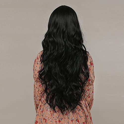 Skunk Stripe Wigs Black Mix Blonde Wig with Bangs for Women, Highlight Long Wavy Heat Resistant Hair for Daily Halloween Party Cosplay - Image 5
