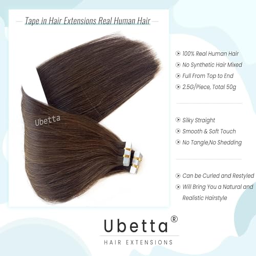 Tape in Hair Extensions,Real Human Hair Tape in Extensions, Brown Hair Extensions Human Hair Tape ins for Women, 20 Pieces Tape in Hair Extensions Remy Human Hair, 22 Inch Double Sided Tape Hair - Image 2
