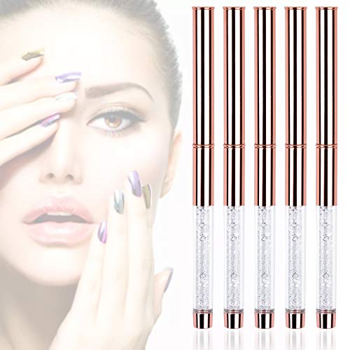 5Pcs Rose Gold Nail Art Brush Set with Rhinestone Handle for DIY Manicure and Salon - Image 7