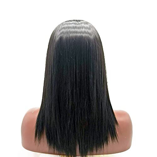 xiweiya Long Black Mixed White Highlight Lace Frontal Wig Mermaid Long Soft Straight Hair Middle Part Heat Resistant Fiber Hair Replacement Lace Wig for Women Drag Queen Party 18 Inch - Image 4