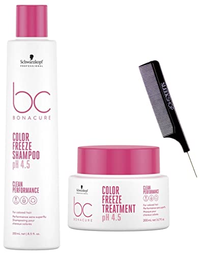 Schwarzkopf BC Bonacure Color Freeze Duo Set Colored Hair Vegan 8.5oz Shampoo 6.7oz Treatment with Comb