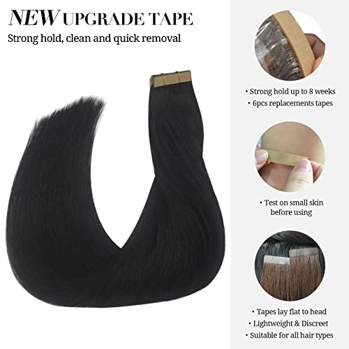 DOORES Tape in Hair Extensions Human Hair, 18 Inch 50g 20pcs Jet Black, Human Hair Extensions Tape in Remy Straight Hair Extensions Skin Weft Double Side Tape - Image 4