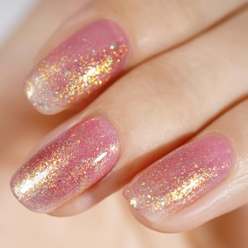 AILLSA Coral Pink Glitter Jelly Gel Nail Polish Holographic Foil Translucent 0.27 Fl Oz GE19