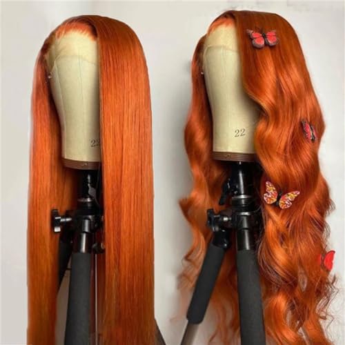 Hair Wigs human hair Ginger Orange Lace Frontal Wig 13X4 Straight Hair Transparent Lace Front Wigs with Baby Hair 180% Density Brazilian Remy Hair Wigs Natural Wigs for women High Density (Color : Gi - Image 3