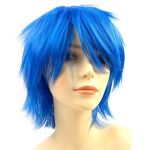 Modernfairy Anime Halloween Wig Blue for Cosplay Party, Synthetic Layered Short Hair Wigs with Bangs, Pastel Wigs for Women Men Kids