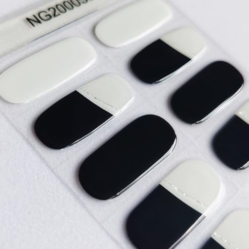 Salon-Quality Semi Cured Gel Nail Strips - Black French Nail Tips - Easy Application & Removal - 20pc - Long Lasting - for Holiday Nail Art - UV Lamp Compatible - Image 3