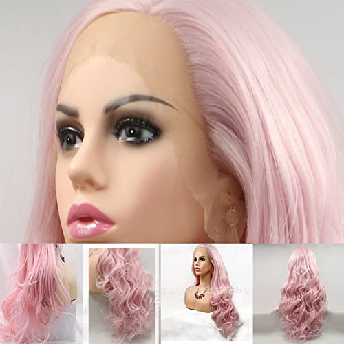 xiweiya Baby Pink Wig Long Body Wave Light Pink Synthetic Lace Front Wig Heat Resistant Fiber Hair Wig Middle Part Cosplay Wig 24inch - Image 7