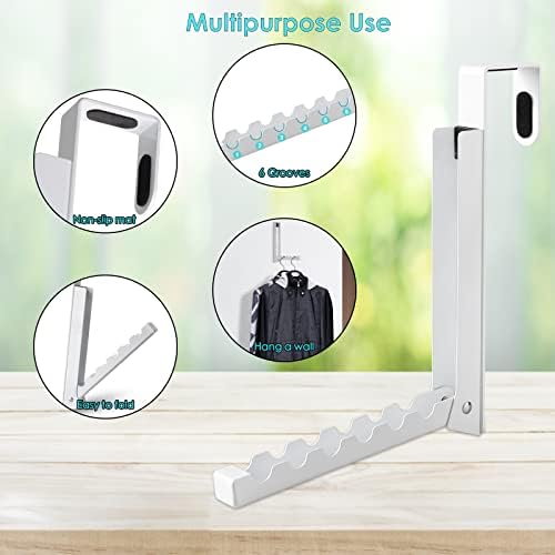 Over The Door Hooks Hanger,Foldable Over Door Drying Laundry Rack Hooks for Hanging Clothes with 6 Groves Over Door Towel Racks for Clothes,Coat, Behind Back Bathroom, Bag and Robe 2 PCS (White) - Image 3