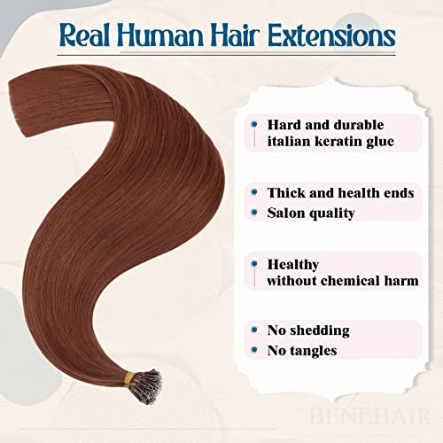 16inch Nano Beads Ring Hair Extensions Human Hair Dark Auburn Pre Bonded I Tip Keratin Cold Fusion Stick Tipped Hairpiece Iron Loop Link Straight Micro Bead Remy Hair for Women #33 50g 50strands - Image 3