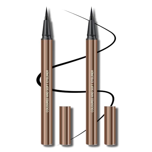 KYDA 2 Pcs Black Liquid Eyeliner, Natural Matte Tint, Ultra Fine Tip, Lasting Pigment Eyeliner Pencil, Silky Smooth Formula, Quick Drying