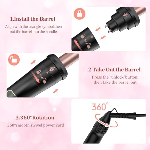 5 in 1 Curling Iron Set, Curling Wand Set with Changeable Attachment Including Triple Barrel Hair Waver 0.35” 0.75” 1” Curling Iron 1.4” Curling Brush and LCD Temperature Display - Image 4