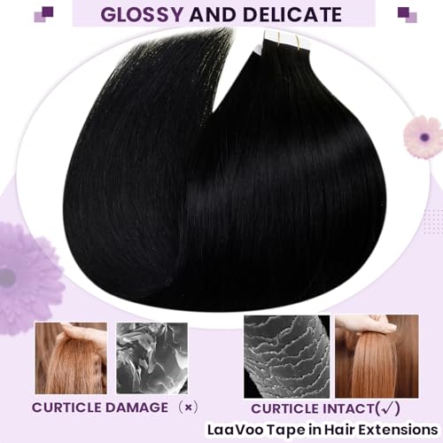 LaaVoo 28 Inch Long Black Tape In Human Hair Extensions 65g 20pcs Bundle - Image 4