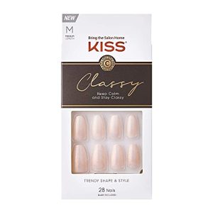 KISS Classy Pink Medium Coffin Shape Press On Nails Kit 28 Count