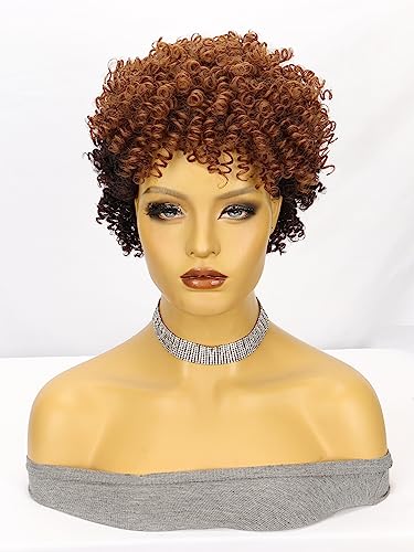 CINHOO Afro Kinky Curly Wigs for Black Women Short Curly Wig,Mullet Wigs for Women Synthetic Hair Wigs with Bangs African American Twist Wigs for Black Women Natural Looking Wigs(chocolate and Brown) - Image 3