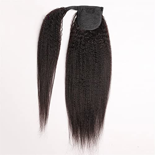 Ponytail Extension 12-26 Inches Kinky Straight Ponytail Human Hair Yaki Straight Ponytail Extension for Black Women Wrap Around Ponytail Hair Piece Natural Black Color Curly Drawstring Ponytail (Colo - Image 4