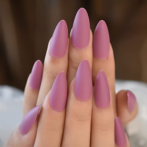 Almond Shape Purple Color Soild Color Violet Sample Designed Medium Press On Nails Full Cover Nail Tips Acrylic Manicure Salons At Home Cool Travel Outdoor For Womens Girls Teens With Tabs - Image 3