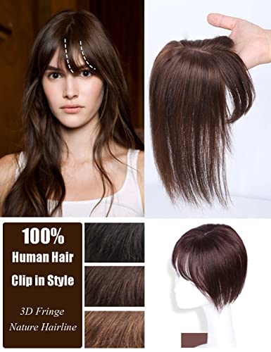 Light Brown 30cm Wispy Fringe Middle Part Silk Base Human Hair Topper 7x10cm - Image 2