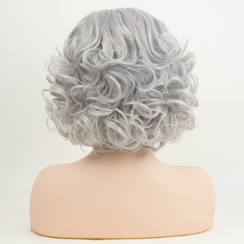 RENERSHOW Mixed Grey Short Wavy Wigs for White Women Medium Length Gray Curly Wig Heat Synthetic Natural Looking Wig - Image 5