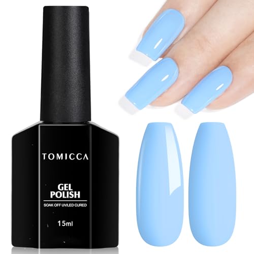 TOMICCA Blue Gel Polish, Sky Blue Gel Nail Polish, UV Light Blue Macarons Nail Polish Fast Dry, Soft Candy Pastel Nail Art French Manicure Salon DIY