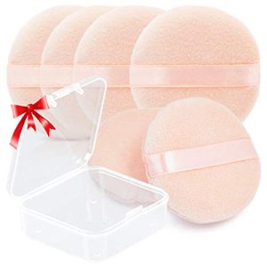 Kalevel 6pcs Powder Puff Small Makeup Sponge Cotton Velour Powder Puff 2.4in Cosmetic Powder Pads for Face with Bonus Container (A Set)
