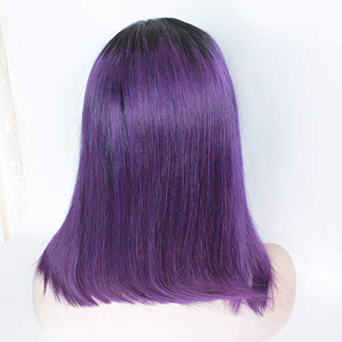 12 Inch 150% Density Ombre #1B/Purple Straight Human Hair Bob Wig 13X6 Lace Front - Image 3