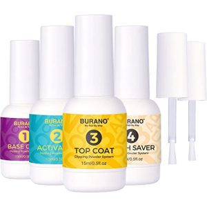 BURANO 0.5oz Dip Powder Set with Base, Top Coat, and Activator Brush Saver