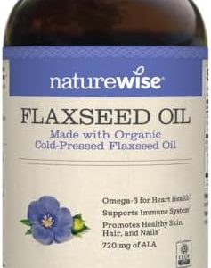 NatureWise Flaxseed Oil 1200mg Softgels with 720mg ALA, Omega 3 6 9, Supplement for Heart Health - Made with Organic, Cold Pressed Flaxseed Oil, Fish Free Omega, Non-GMO - 240 Softgels[4-Month Supply]