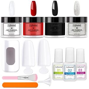 Lofuanna Dip Powder Nail Kit Starter Set 4 Colors, Base & Top Coat, No UV