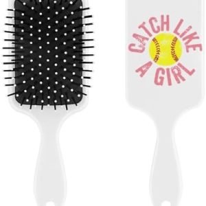 Catch Like A Girl Softball Fashion Hair Brush Everyday Air Cushion Hairbrush with Nylon Bristles for Unisex